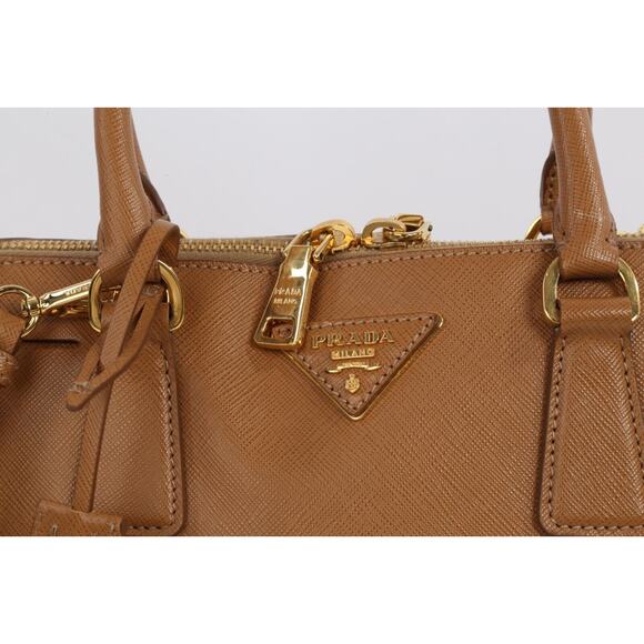 Prada Saffiano Lux Promenade Tan Brown Leather Double Zip Medium Satchel Bag - Picture 3 of 16